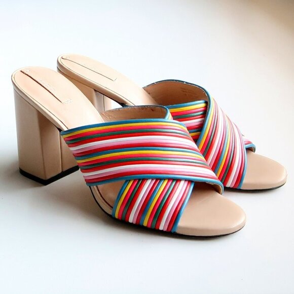 Aldo Rainbow Multicolor Block Heel Open Toe Mule Sandals Summer Shoes Size 7 - Picture 16 of 16